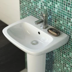 Nuie Renoir Compact Basin & Semi Pedestal - 1 Tap Hole -Modern Bath Shop premierrenoircompactbasinsemipedestal1tapholed1
