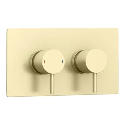 Arezzo Brushed Brass Twin Concealed Shower Valve Inc. 300mm Head + Ceiling Mounted Arm