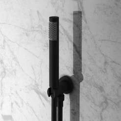 Arezzo Matt Black Round Thermostatic Shower Pack With Head + Handset -Modern Bath Shop rd4blkpknd1