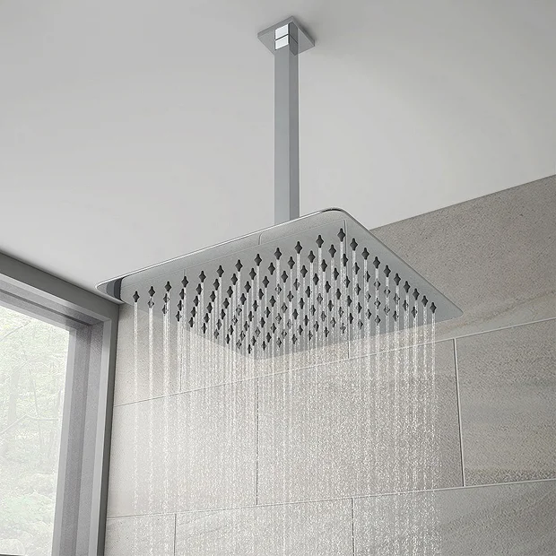 Modern Square Triple Shower Valve, Ceiling Mounted Square Shower Head & 6 Body Jets 1 Modern Square Triple Shower Valve, Ceiling Mounted Square Shower Head & 6 Body Jets