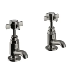 Heritage Dawlish Short Nose Basin Pillar Taps - Brushed Nickel