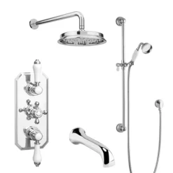 Trafalgar Traditional Shower Package With Fixed Head, Slide Rail Kit + Bath Spout -Modern Bath Shop tradpk04 n d2