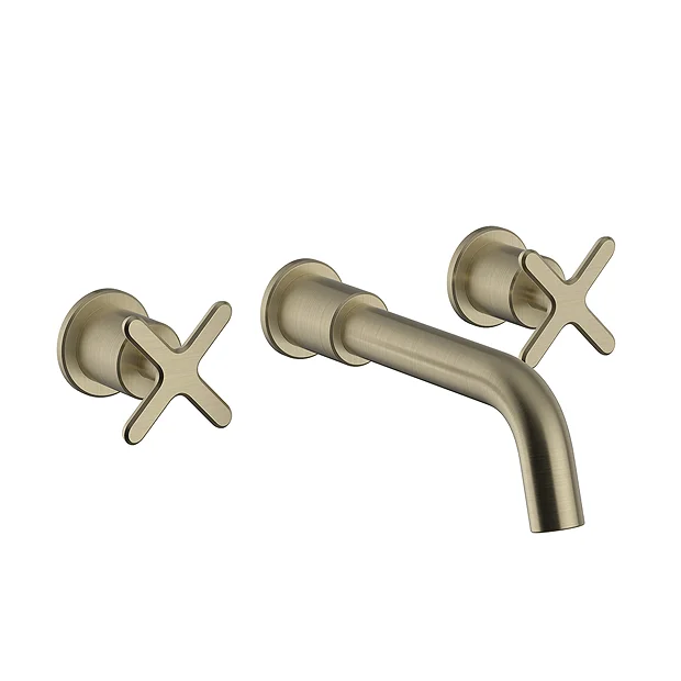 Heritage Salcombe 3 Taphole Wall Mounted Basin Mixer - Brushed Brass 1 Heritage Salcombe 3 Taphole Wall Mounted Basin Mixer - Brushed Brass