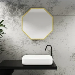 Arezzo Brushed Brass 600mm Octagon Mirror -Modern Bath Shop ven6ocbb d1