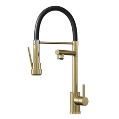 Venice Brushed Brass Kitchen Sink Mixer With Smooth Rubber Hose And Flexi Spray